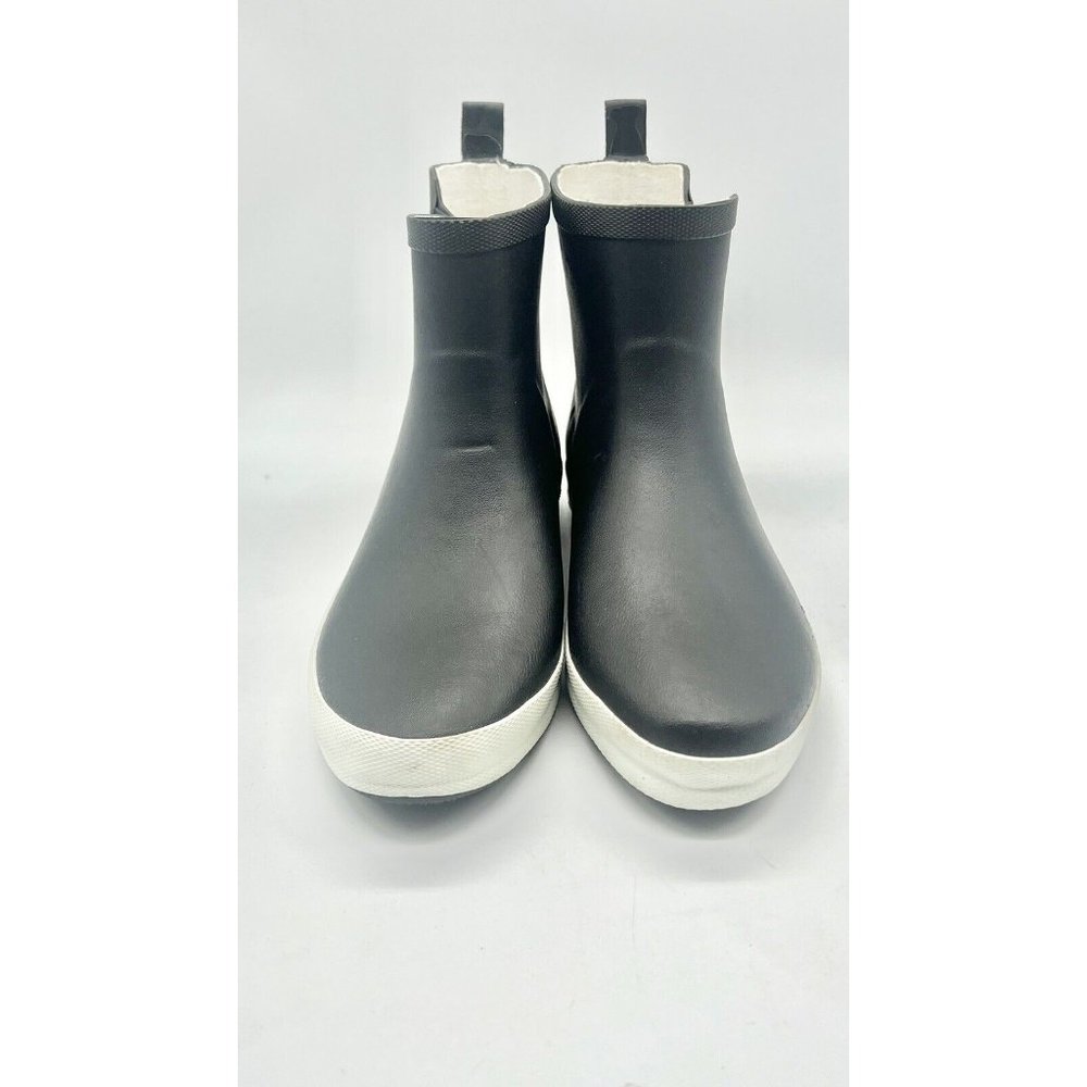 JG Black Rainboots Ankle Booties White Trim Size 6.5